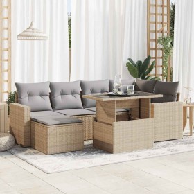 Set sofás de jardín 7 piezas y cojines ratán sintético beige de , Conjuntos de jardín - Ref: Foro24-3326350, Precio: 531,23 €...