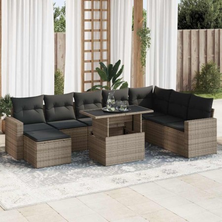 Set de sofás de jardín con cojines 9 pzas ratán sintético gris de , Conjuntos de jardín - Ref: Foro24-3326371, Precio: 604,69...