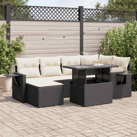 Set de sofás de jardín 7 pzas con cojines ratán sintético negro de , Conjuntos de jardín - Ref: Foro24-3326507, Precio: 475,4...