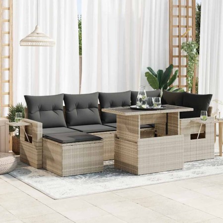 Set de sofás de jardín 7 pzas con cojines ratán PE gris claro de , Conjuntos de jardín - Ref: Foro24-3326513, Precio: 505,14 ...