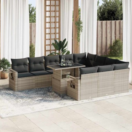 Set de sofás de jardín 11 pzas y cojines ratán sintético gris de , Conjuntos de jardín - Ref: Foro24-3326553, Precio: 863,42 ...
