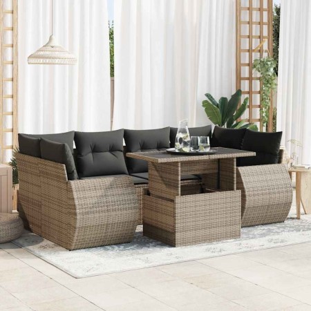 Set de sofás de jardín 7 pzas con cojines ratán sintético gris de , Conjuntos de jardín - Ref: Foro24-3326591, Precio: 509,37...