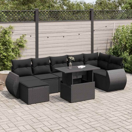 Set de sofás de jardín y cojines 8 piezas ratán sintético negro de , Conjuntos de jardín - Ref: Foro24-3326676, Precio: 550,4...