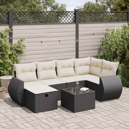Set de sofás de jardín 7 pzas con cojines ratán sintético negro de , Conjuntos de jardín - Ref: Foro24-3325592, Precio: 440,9...