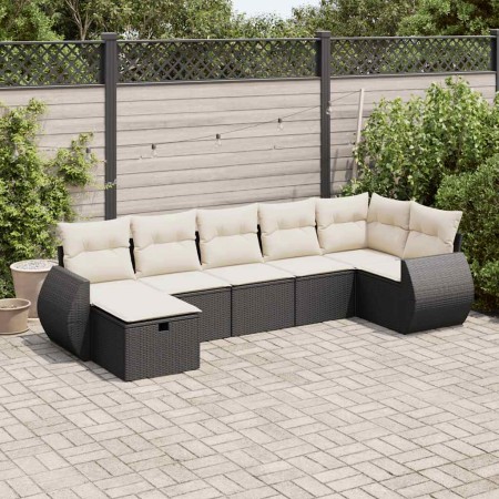 Set de sofás de jardín 7 pzas con cojines ratán sintético negro de , Conjuntos de jardín - Ref: Foro24-3325602, Precio: 438,9...