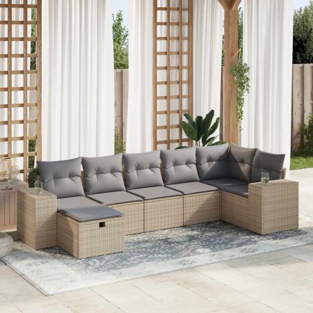 Set sofás de jardín 7 piezas y cojines ratán sintético beige de , Conjuntos de jardín - Ref: Foro24-3325705, Precio: 471,04 €...