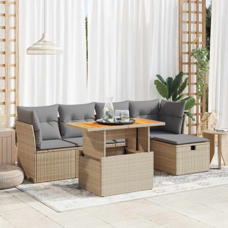 Set sofás jardín y cojines 6 pzas ratán sintético acacia beige de , Conjuntos de jardín - Ref: Foro24-3327969, Precio: 411,24...