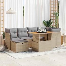 Set sofás jardín y cojines 7 pzas ratán sintético acacia beige de , Conjuntos de jardín - Ref: Foro24-3327976, Precio: 497,06...