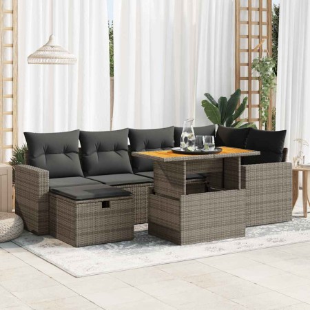 Set sofás jardín y cojines 8 pzas ratán sintético acacia gris de , Conjuntos de jardín - Ref: Foro24-3328005, Precio: 505,05 ...