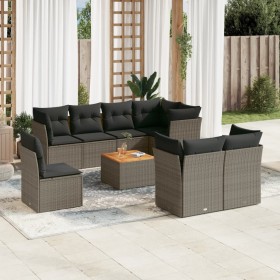 Set de muebles de jardín 9 pzas y cojines ratán sintético gris en Conjuntos de jardín | Comprar online en Foru.es