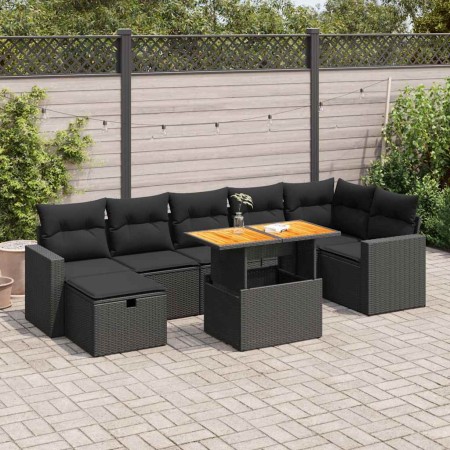 Set sofás jardín y cojines 5 pzas ratán sintético acacia negro de , Conjuntos de jardín - Ref: Foro24-3328007, Precio: 555,47...