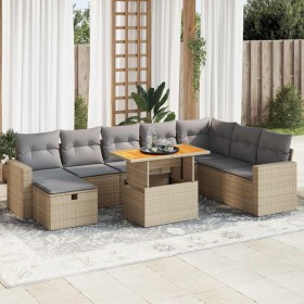 Set sofás jardín y cojines 9 pzas ratán sintético acacia beige de , Conjuntos de jardín - Ref: Foro24-3328018, Precio: 640,07...