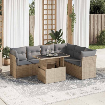 Set sofás de jardín 7 piezas y cojines ratán sintético beige de , Conjuntos de jardín - Ref: Foro24-3326170, Precio: 490,09 €...