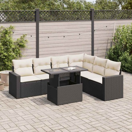 Set de sofás de jardín 7 pzas con cojines ratán sintético negro de , Conjuntos de jardín - Ref: Foro24-3326327, Precio: 473,4...