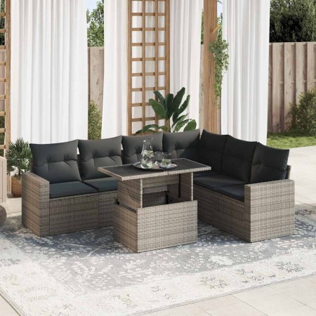 Set de sofás de jardín 7 pzas con cojines ratán sintético gris de , Conjuntos de jardín - Ref: Foro24-3326331, Precio: 484,21...