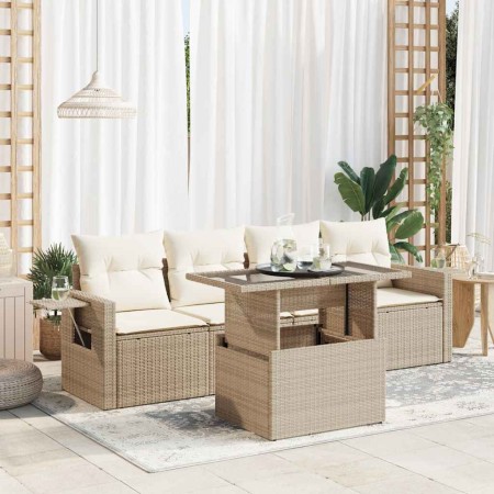 Juego de sofás jardín con cojines 5 pzas ratán sintético beige de , Conjuntos de jardín - Ref: Foro24-3326399, Precio: 428,78...