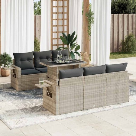 Set de sofás de jardín 7 pzas con cojines ratán PE gris claro de , Conjuntos de jardín - Ref: Foro24-3326423, Precio: 528,95 ...