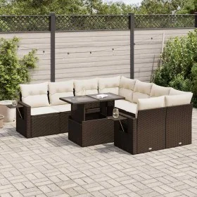 Set de sofás de jardín 9 pzas y cojines ratán sintético marrón de , Conjuntos de jardín - Ref: Foro24-3326454, Precio: 662,57...