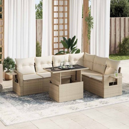 Set sofás de jardín 7 piezas y cojines ratán sintético beige de , Conjuntos de jardín - Ref: Foro24-3326489, Precio: 570,83 €...