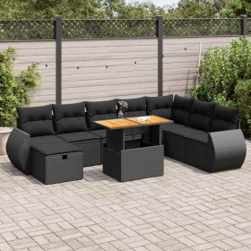 Set sofás jardín y cojines 9 pzas ratán sintético acacia negro de , Conjuntos de jardín - Ref: Foro24-3328070, Precio: 622,15...