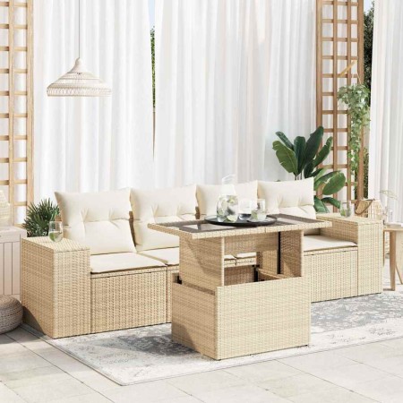 Juego de sofás jardín con cojines 5 pzas ratán sintético beige de , Conjuntos de jardín - Ref: Foro24-3326719, Precio: 443,15...