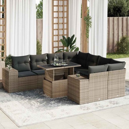 Set de sofás de jardín con cojines 9 pzas ratán sintético gris de , Conjuntos de jardín - Ref: Foro24-3326771, Precio: 619,37...