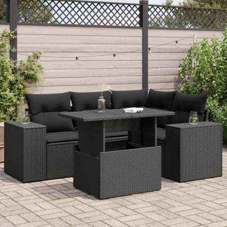 Set de muebles de jardín 5 pzas y cojines ratán sintético negro de , Conjuntos de jardín - Ref: Foro24-3326786, Precio: 416,1...