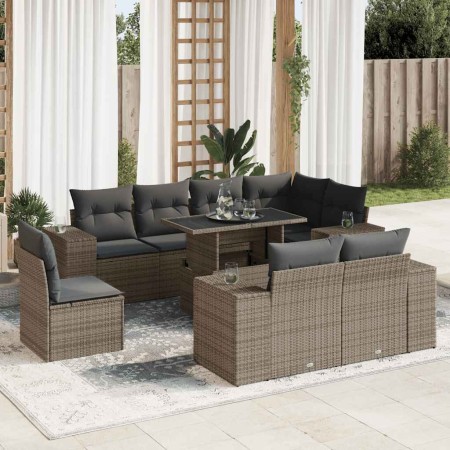 Set de sofás de jardín con cojines 9 pzas ratán sintético gris de , Conjuntos de jardín - Ref: Foro24-3326821, Precio: 686,03...