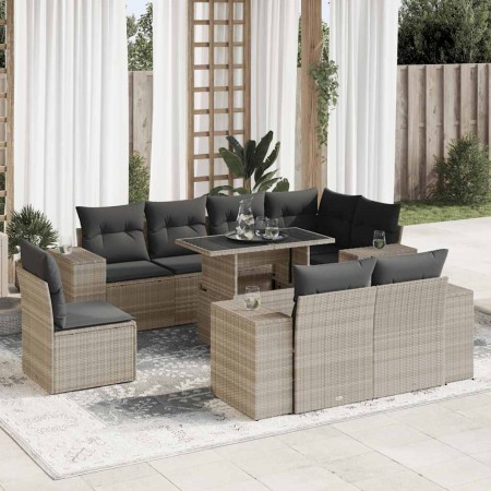 Set muebles jardín 9 pzas y cojines ratán sintético gris claro de , Conjuntos de jardín - Ref: Foro24-3326823, Precio: 733,21...