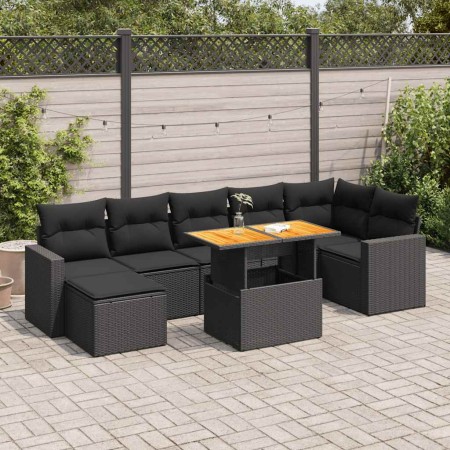Set de sofás de jardín y cojines 8 piezas ratán sintético negro de , Conjuntos de jardín - Ref: Foro24-3327065, Precio: 562,0...