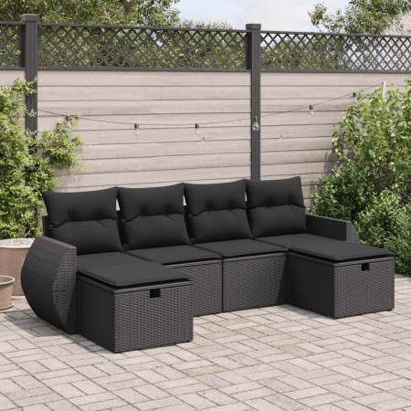 Set de sofás de jardín 6 piezas y cojines ratán sintético negro de , Conjuntos de jardín - Ref: Foro24-3325621, Precio: 396,1...