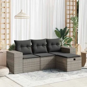Set de sofás de jardín 4 pzas y cojines ratán sintético gris de , Conjuntos de jardín - Ref: Foro24-3325656, Precio: 273,06 €...