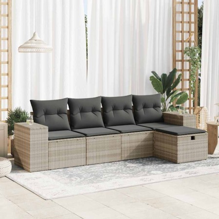 Set de sofás jardín y cojines 5 pzas ratán sintético gris claro de , Conjuntos de jardín - Ref: Foro24-3325668, Precio: 333,6...