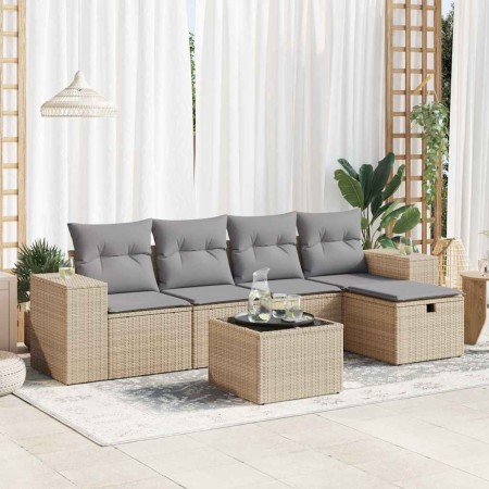 Juego de sofás jardín con cojines 6 pzas ratán sintético beige de , Conjuntos de jardín - Ref: Foro24-3325675, Precio: 404,38...