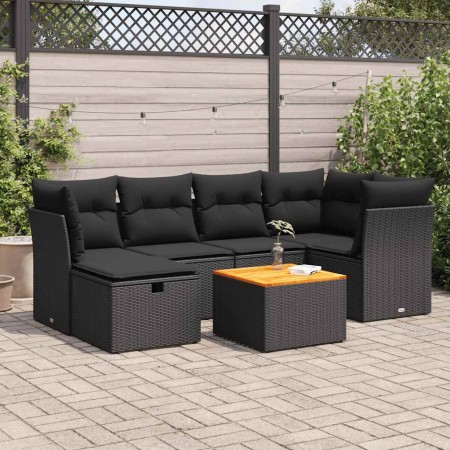 Set de sofás de jardín 7 pzas con cojines ratán sintético negro de , Conjuntos de jardín - Ref: Foro24-3325758, Precio: 465,5...