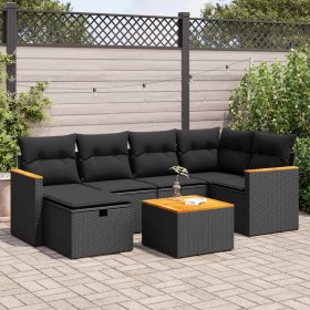 Set de sofás de jardín 7 pzas con cojines ratán sintético negro de , Conjuntos de jardín - Ref: Foro24-3325919, Precio: 473,7...