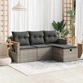 Set de sofás de jardín 4 pzas y cojines ratán sintético gris de , Conjuntos de jardín - Ref: Foro24-3325952, Precio: 264,30 €...