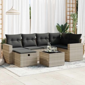 Set de sofás de jardín 7 pzas con cojines ratán PE gris claro de , Conjuntos de jardín - Ref: Foro24-3325398, Precio: 464,91 ...