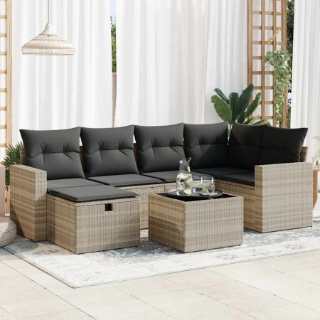 Set de sofás de jardín 7 pzas con cojines ratán PE gris claro de , Conjuntos de jardín - Ref: Foro24-3325398, Precio: 464,91 ...