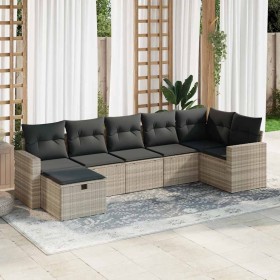 Set de sofás de jardín 7 pzas con cojines ratán PE gris claro de , Conjuntos de jardín - Ref: Foro24-3325408, Precio: 496,35 ...