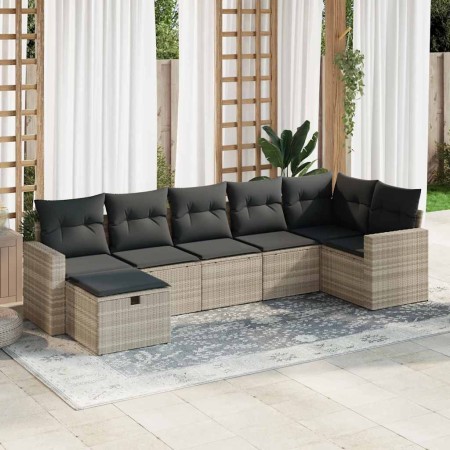 Set de sofás de jardín 7 pzas con cojines ratán PE gris claro de , Conjuntos de jardín - Ref: Foro24-3325408, Precio: 496,35 ...