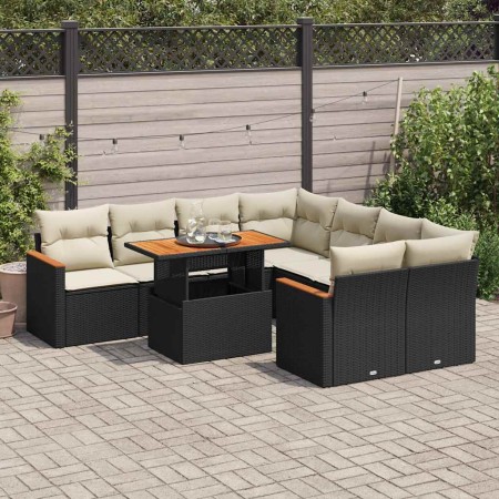 Set sofás jardín y cojines 9 pzas ratán sintético acacia negro de , Conjuntos de jardín - Ref: Foro24-3327465, Precio: 582,28...