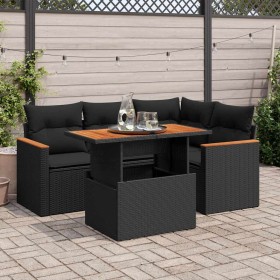 Set sofás jardín y cojines 5 pzas ratán sintético acacia negro de , Conjuntos de jardín - Ref: Foro24-3327478, Precio: 411,94...