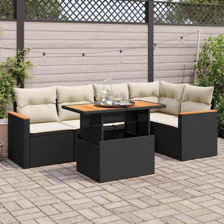 Set sofás jardín y cojines 5 pzas ratán sintético acacia negro de , Conjuntos de jardín - Ref: Foro24-3327486, Precio: 414,21...
