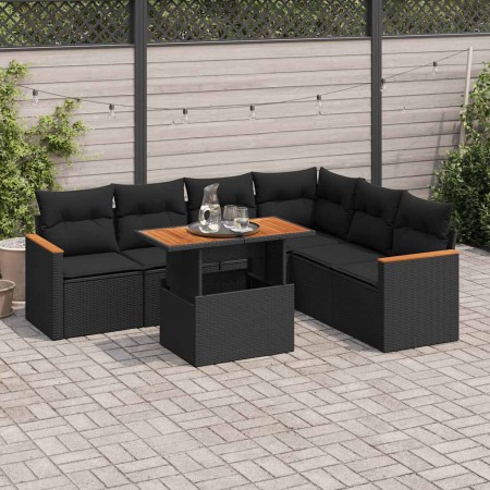 Set sofás jardín y cojines 7 pzas ratán sintético acacia negro de , Conjuntos de jardín - Ref: Foro24-3327492, Precio: 516,40...