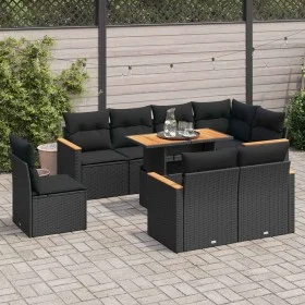 Set sofás jardín y cojines 9 pzas ratán sintético acacia negro de , Conjuntos de jardín - Ref: Foro24-3327499, Precio: 654,26...