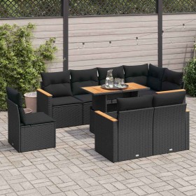 Set sofás jardín y cojines 9 pzas ratán sintético acacia negro de , Conjuntos de jardín - Ref: Foro24-3327499, Precio: 692,46...