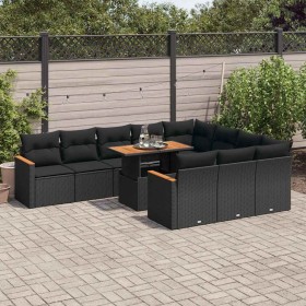 Set sofás jardín y cojines 11 pzas ratán sintético acacia negro de , Conjuntos de jardín - Ref: Foro24-3327534, Precio: 821,8...