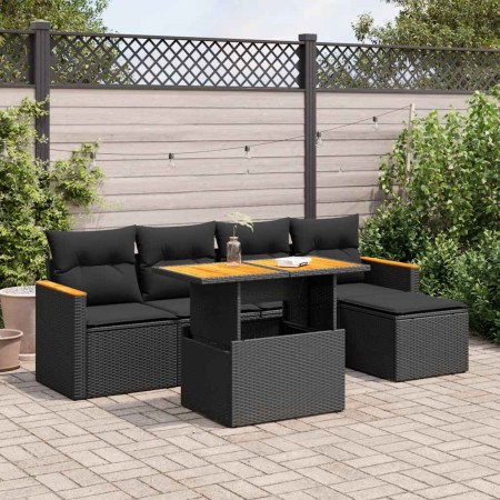 Set sofás jardín y cojines 6 pzas ratán sintético acacia negro de , Conjuntos de jardín - Ref: Foro24-3327471, Precio: 437,02...