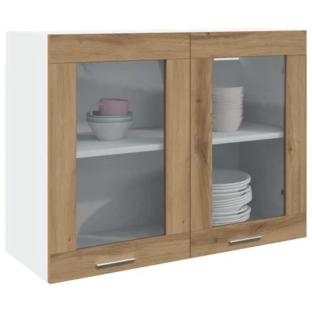 Armario colgante vidrio madera roble artisan 80x31x60 cm de , Armarios de cocina - Ref: Foro24-856120, Precio: 68,59 €, Descu...